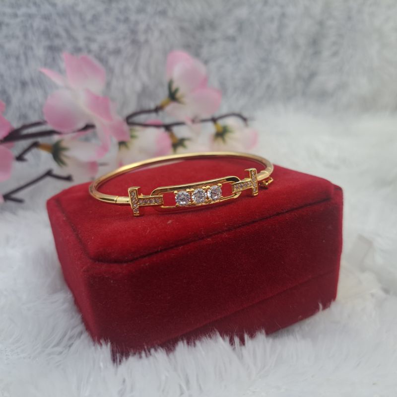 Gelang Wanita bangle korea kunci bukaan samping lapis emas Terbaru COD