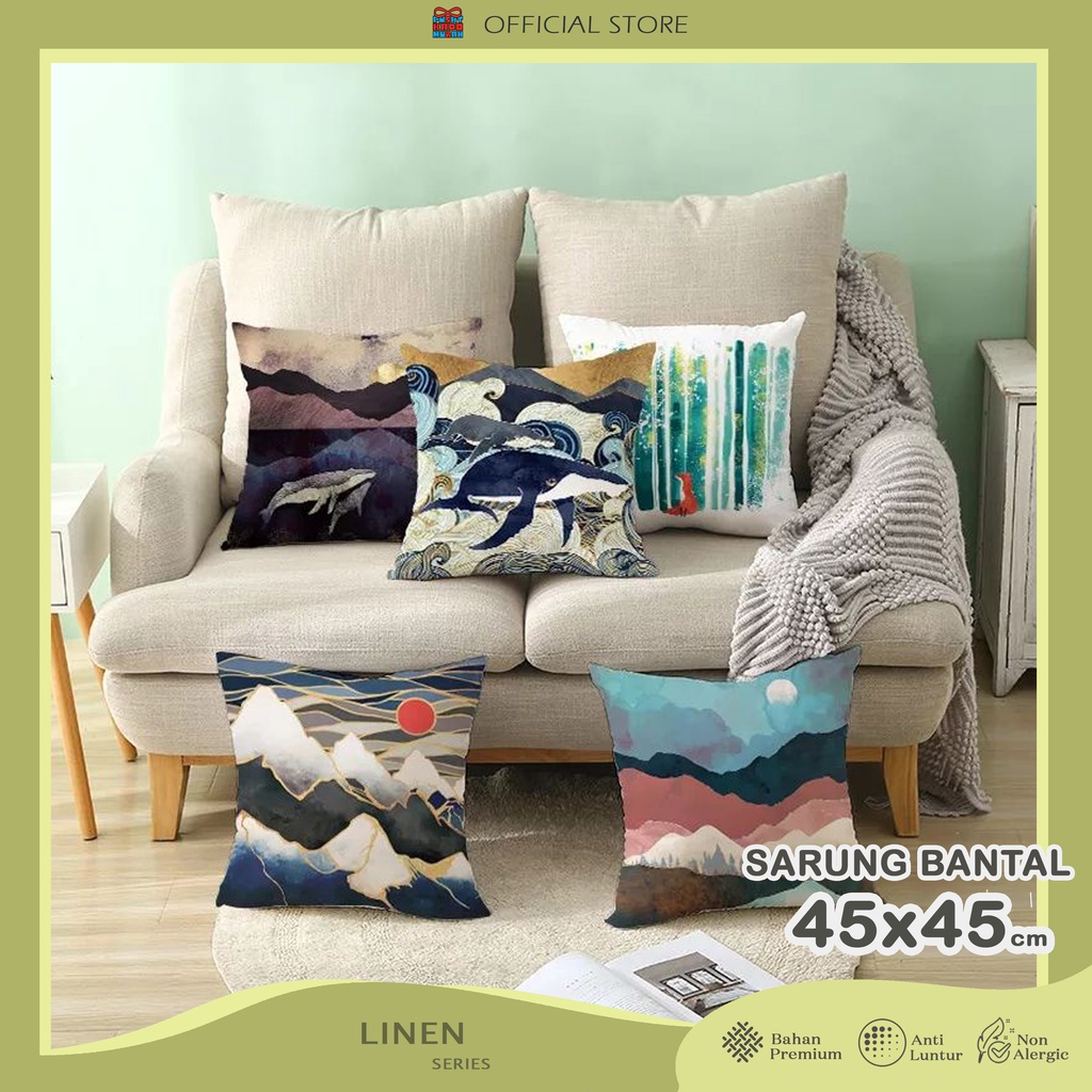 COVER SARUNG Bantal Sofa Print 45x45 cm Linen Motif Gold Japan Retro Jepang - Pusat Kado Murah