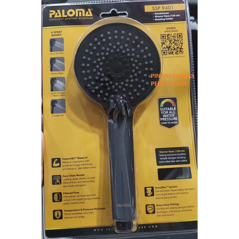 SSP 9401 BLACK PALOMA SHOWER HITAM 4 SPRAY HAND SHOWER SET BLACK SHOWER AIR PANAS DINGIN