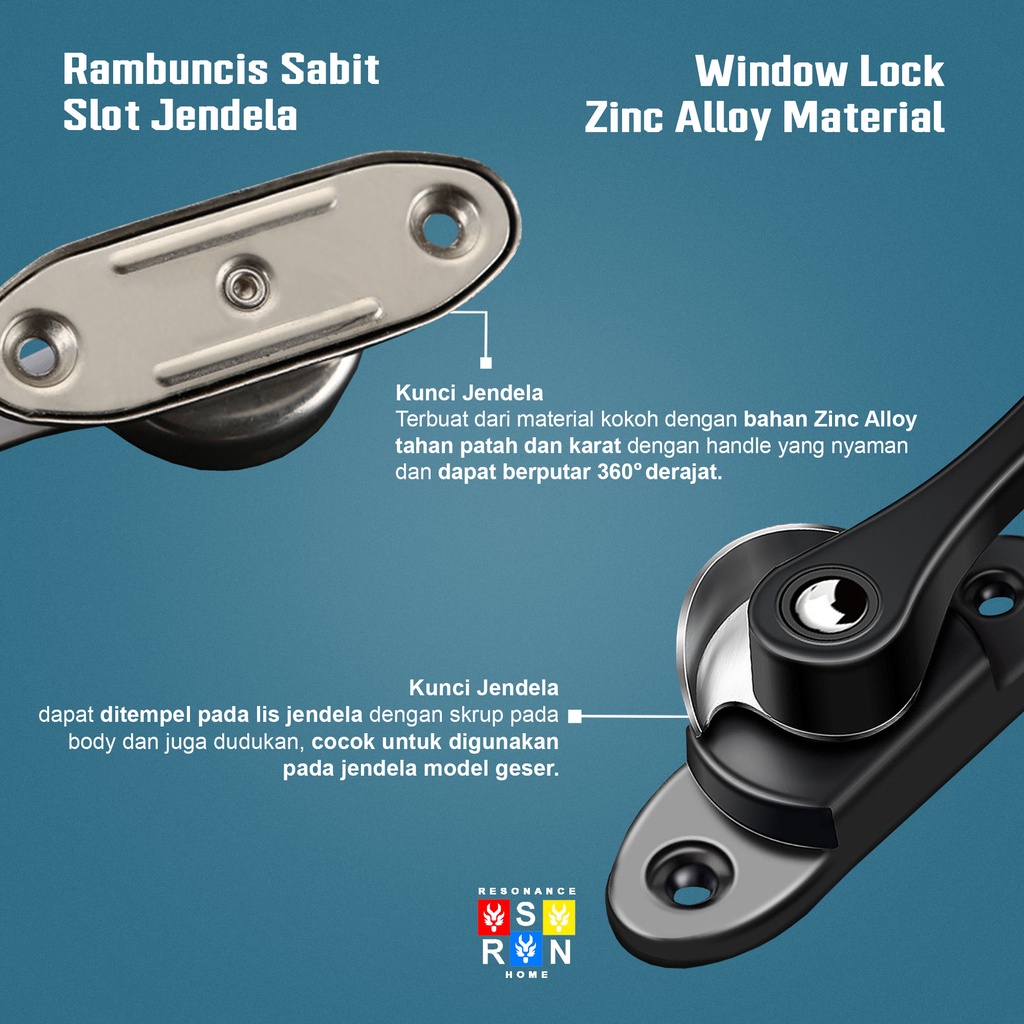 Rambuncis Slot Jendela / Crescent Moon Lock