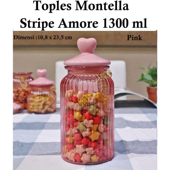 Mms Toples Kaca Montella Stripe Motif Kedap Udara / Tempat Kue / Yesssmart
