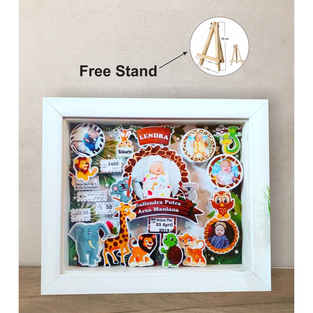 Kado Unik Pigura Biodata Bayi 3D Frame Pop Up  ( SAFARI Theme )