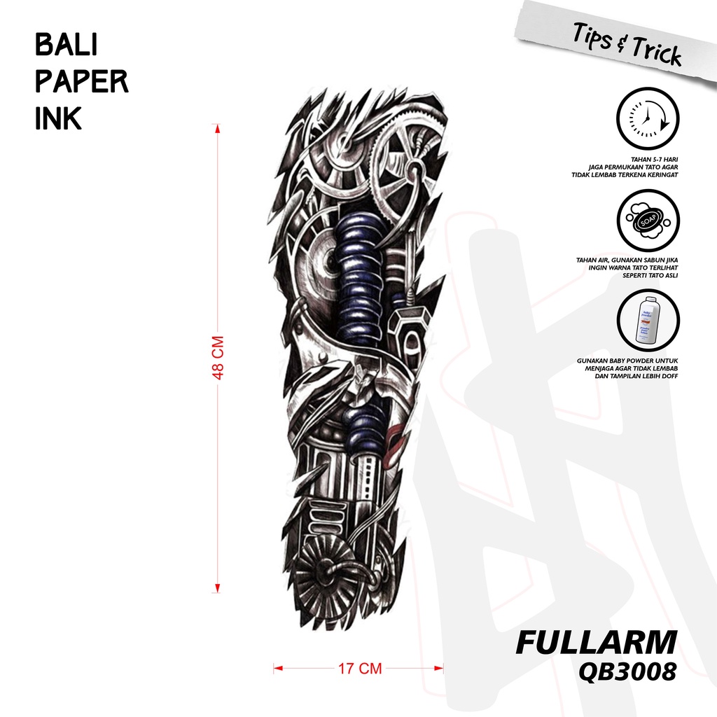 Bali Paper Ink QB3008 Machine 3D Tatto Temporary Basic Tato Temporer Full Lengan - Tato Lengan