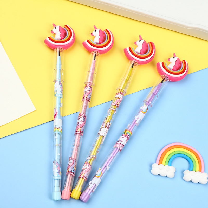 

WW 338 Pensil Motif Unicorn Pluit Pelangi Warna Warni Fancy Model Cabut Susun Sambung Pensil Cartoon Lucu