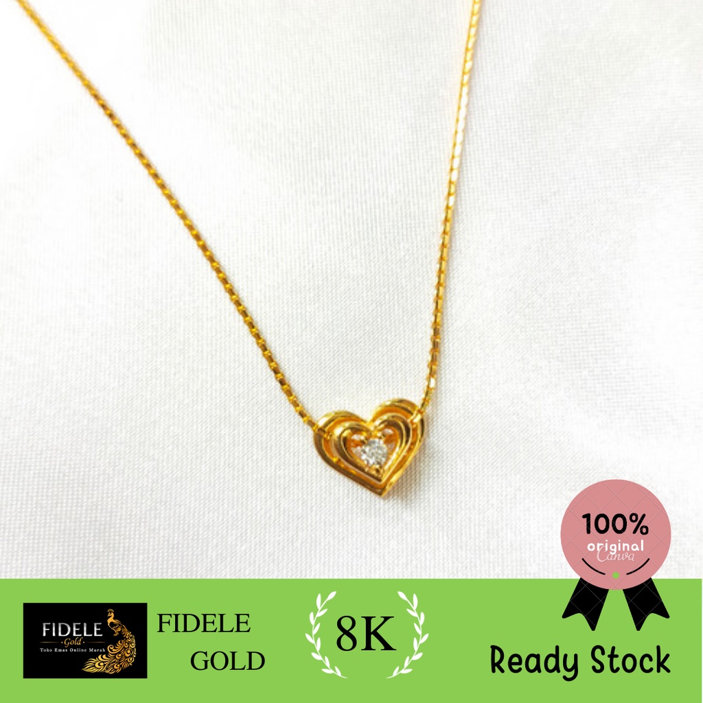 Kalung Hati Permata Simple Mata kalung Fashion Emas Asli 375