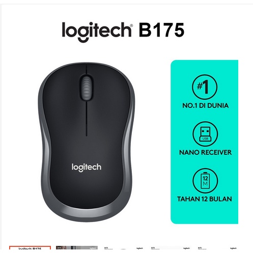 Mouse Wireless LOGITECH B175 - Black - ORIGINAL RESMI