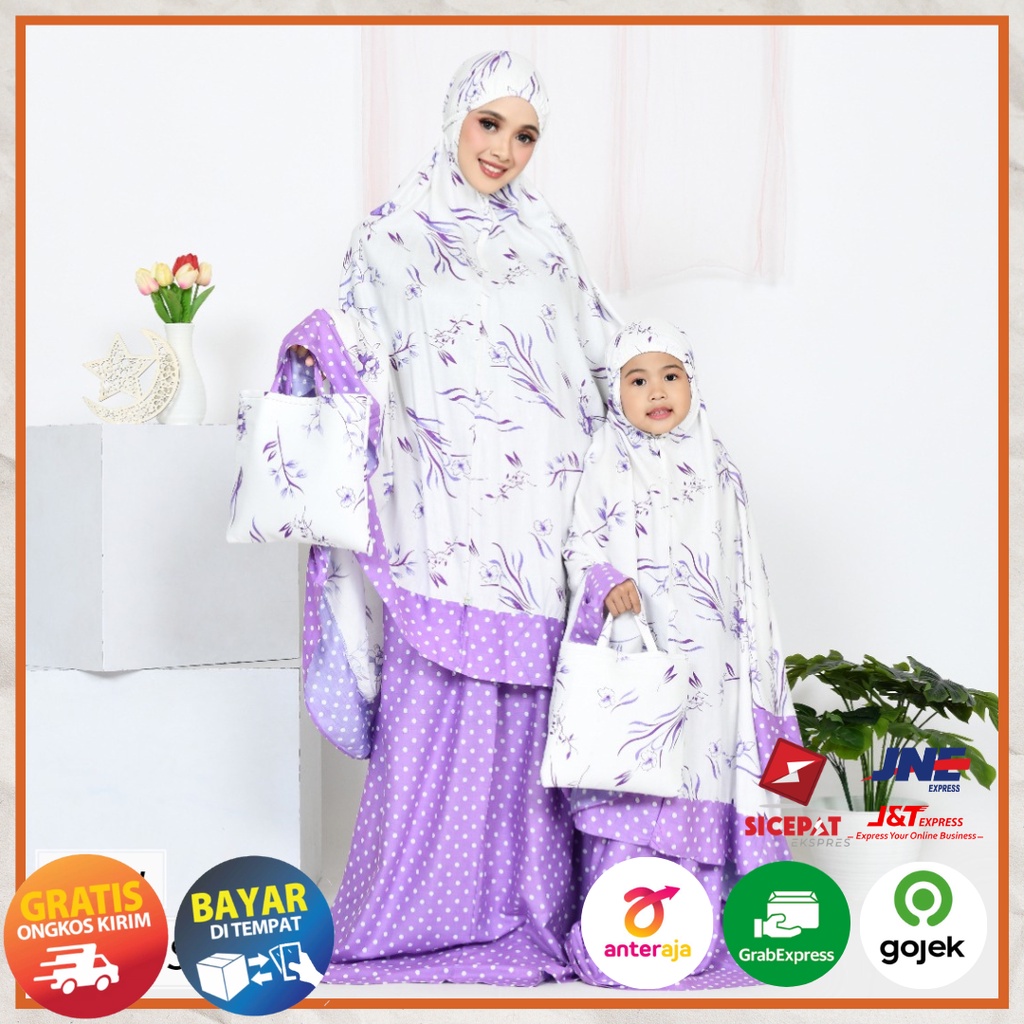 Ezpata Mukena Sezha Couple Ibu &amp; Anak Rayon Premium Motif Bunga Polkadot Kekinian Rukuh Putusan Free Tas