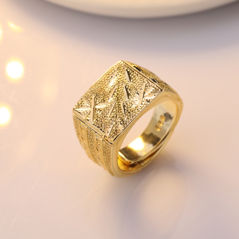 Aksesoris Perhiasan Fashion Goldkingdom Ready Stock Emas Pria &amp;#039; s Cincin Bunga Mobil Frosted Cincin Terbuka Perhiasan Pernikahan