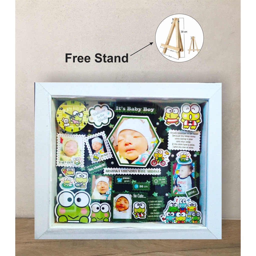 Kado Unik Pigura Biodata Bayi 3D Frame Pop Up ( KEROPPI )