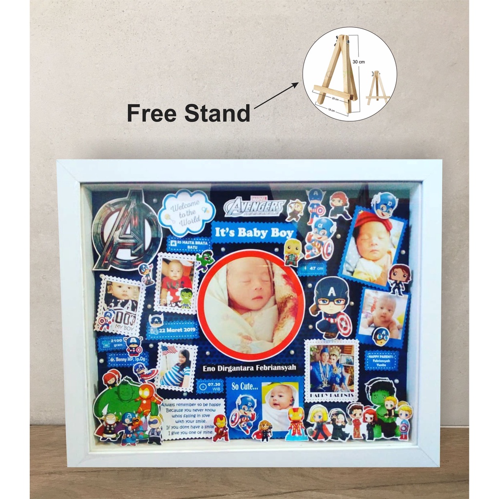 Pigura Biodata Bayi 3D Pop Up Frame ( Avenger Theme )