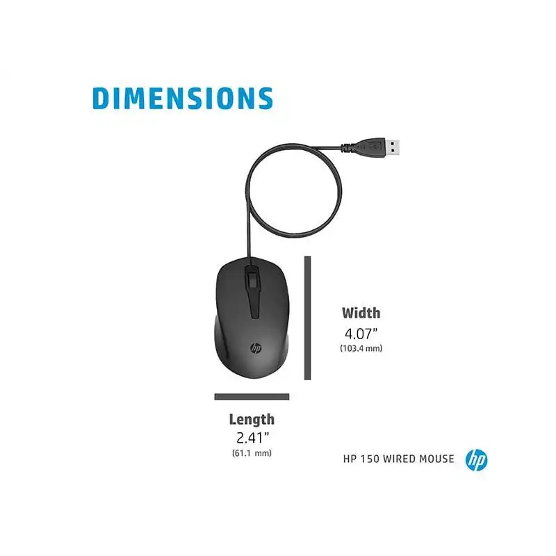 WIRED MOUSE KABEL HP 150 ERGONOMIC RESMI - CICILAN 0%