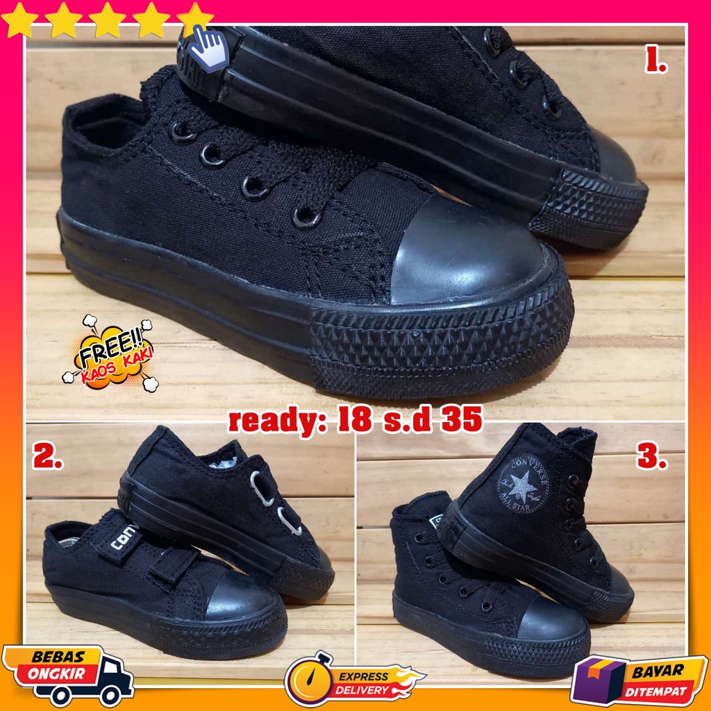 Sepatu Anak Laki Laki Sneakers Hitam Import Kets Sekolah Perempuan