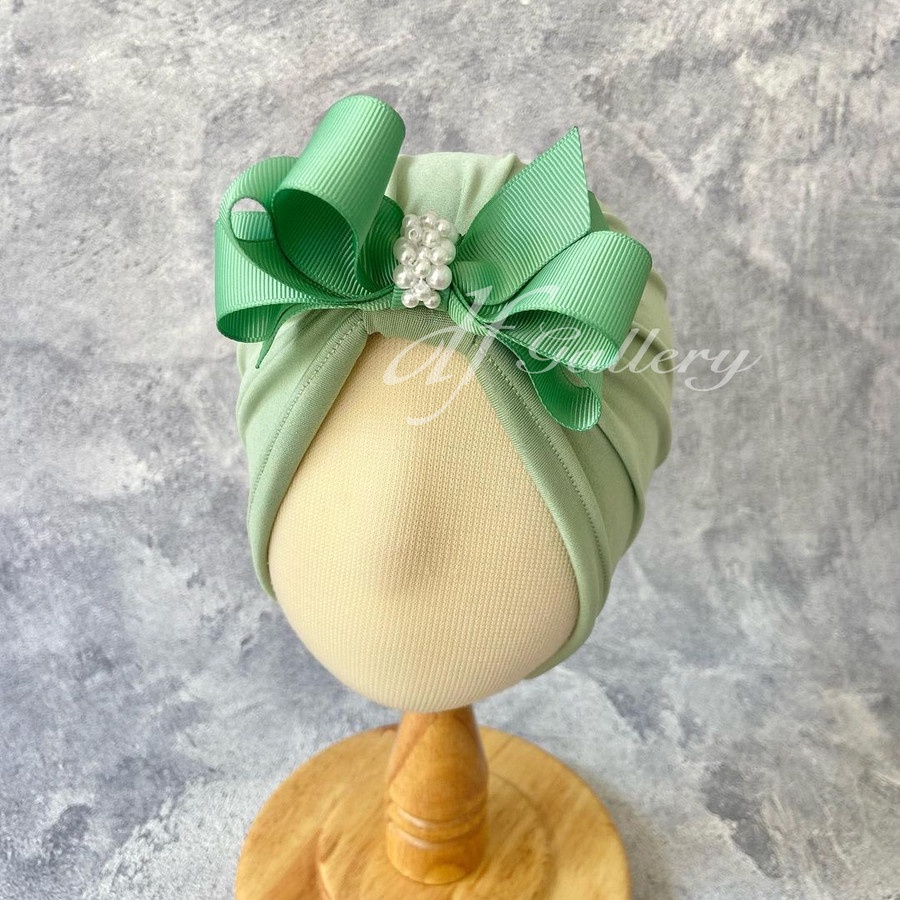 Turban Bayi Anak Perempuan Minji dfGallery Pita Mutiara Cantik - Putih