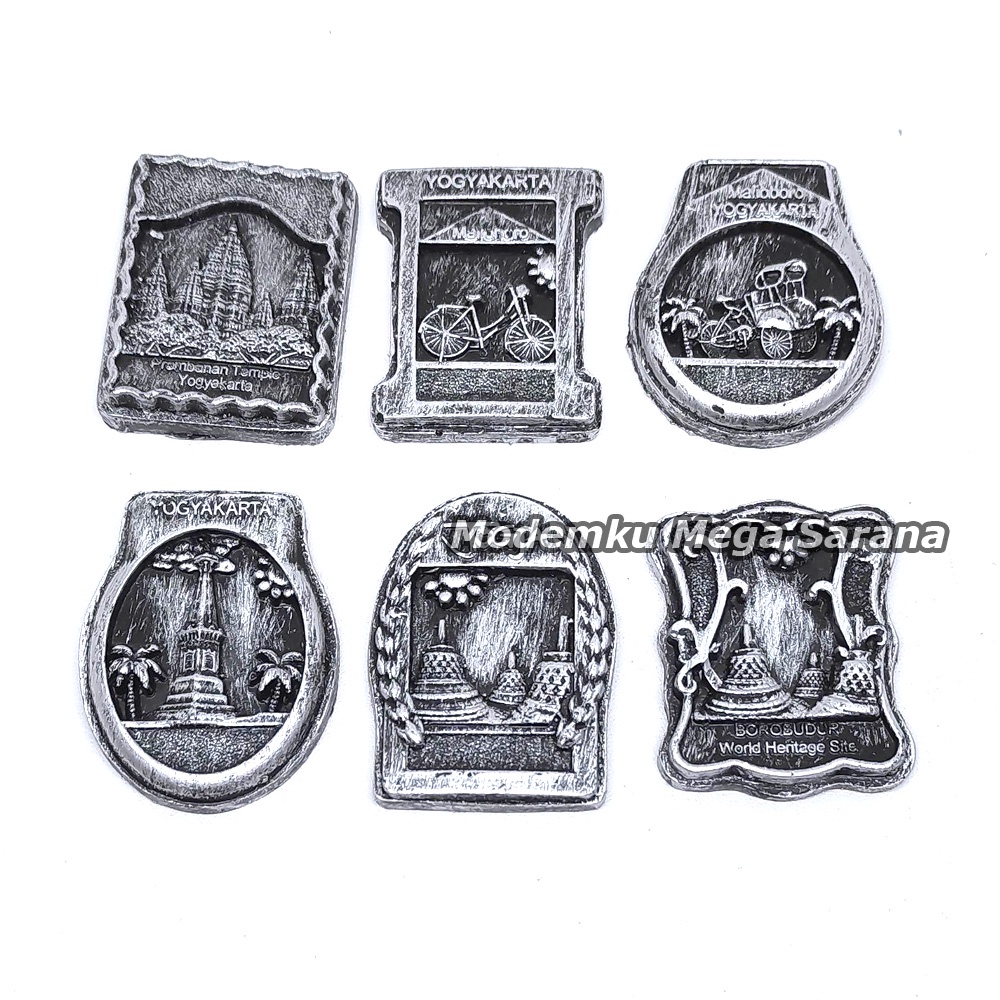 Souvenir Tempelan Magnet Kulkas Khas Jogja Indonesia - Tugu Candi Borobudur Prambanan Sepeda Becak - 6pcs