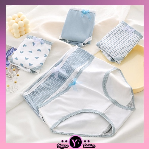 •YF• CD1089 Cd Imut Fashion Jepang Celana Dalam Wanita Katun Import Mid Waist Motif Biru