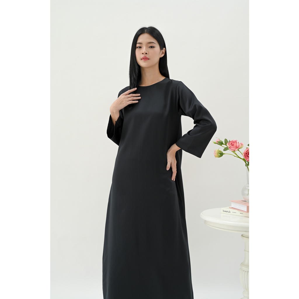 Dress Inner Krah Bulat Satin- White Nude Black-Bisa untuk Dalaman Hijab Manset Gamis Abaya Satin