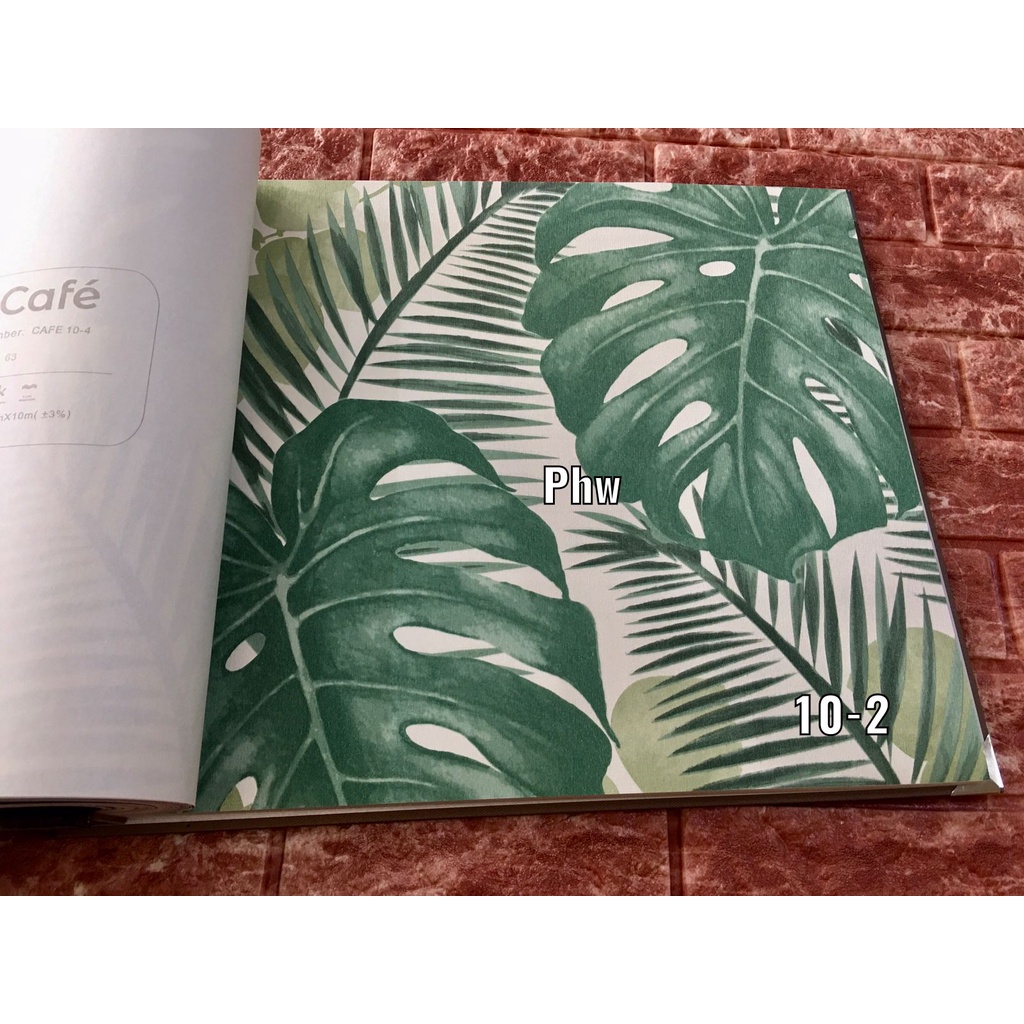 WALLPAPER DINDING DAUN HIJAU KUNING TROPICAL MONSTERA LUKISAN LECAFE