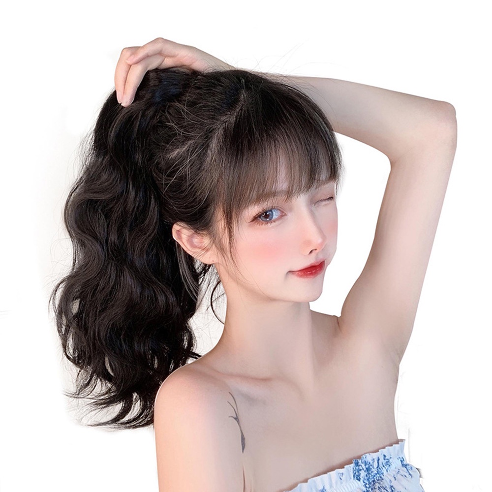 Berbulu Alami Keriting Cakar Klip Ponytail Wig Wanita Gadis Temperamen Tahan Panas Ekstensi Rambut Sintetis 35cm