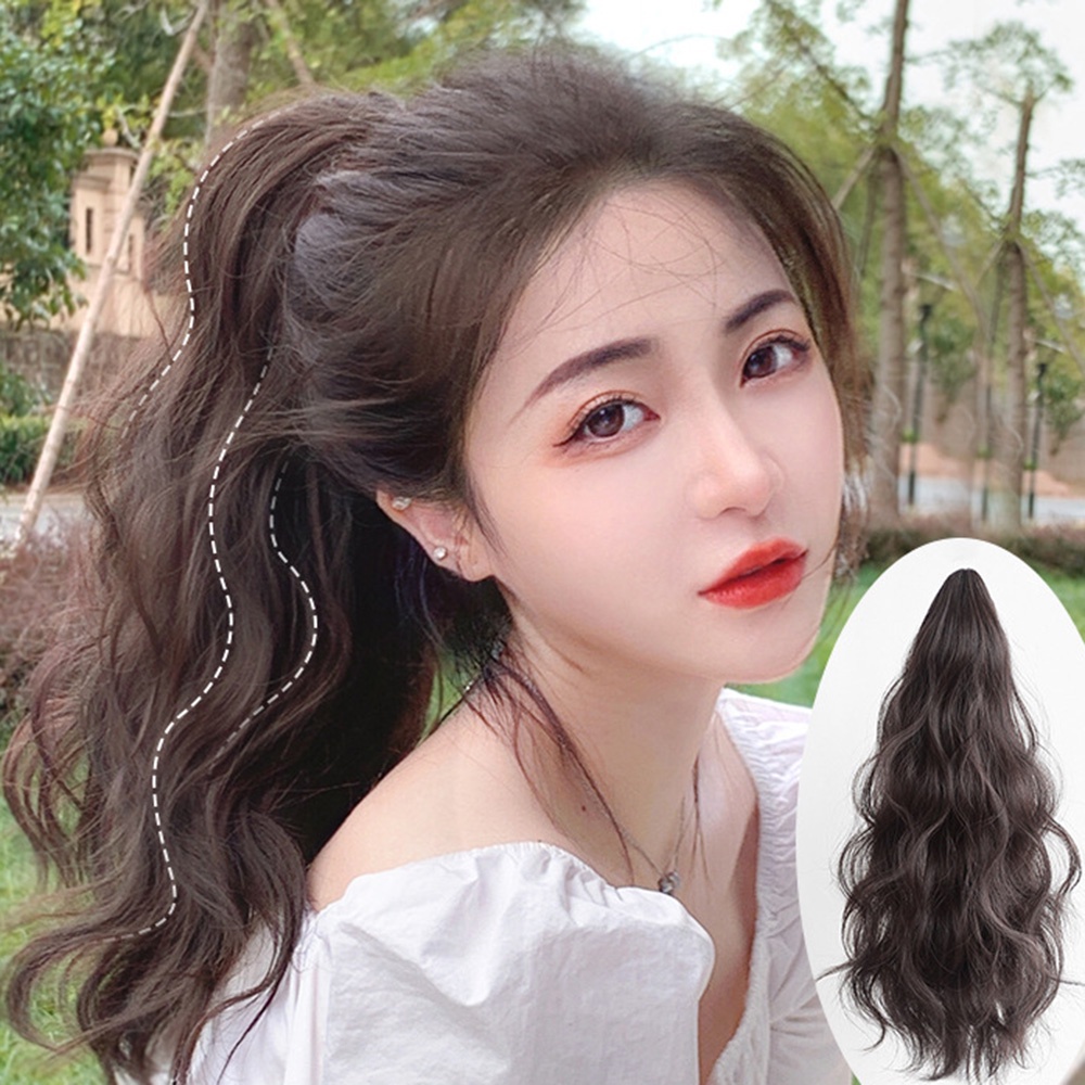 Berbulu Alami Keriting Cakar Klip Ponytail Wig Wanita Gadis Temperamen Tahan Panas Ekstensi Rambut Sintetis 35cm