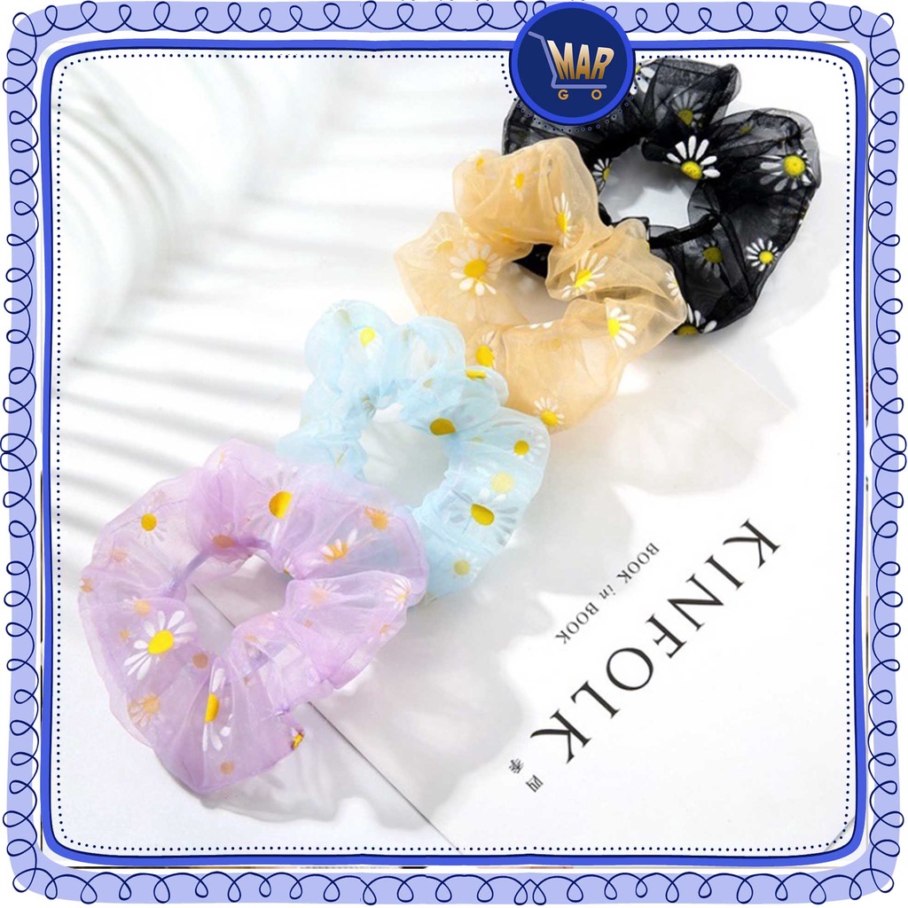 Ikat Rambut Kain Transparan Scrunchie Daisy Ikat Rambut Bunga Korea