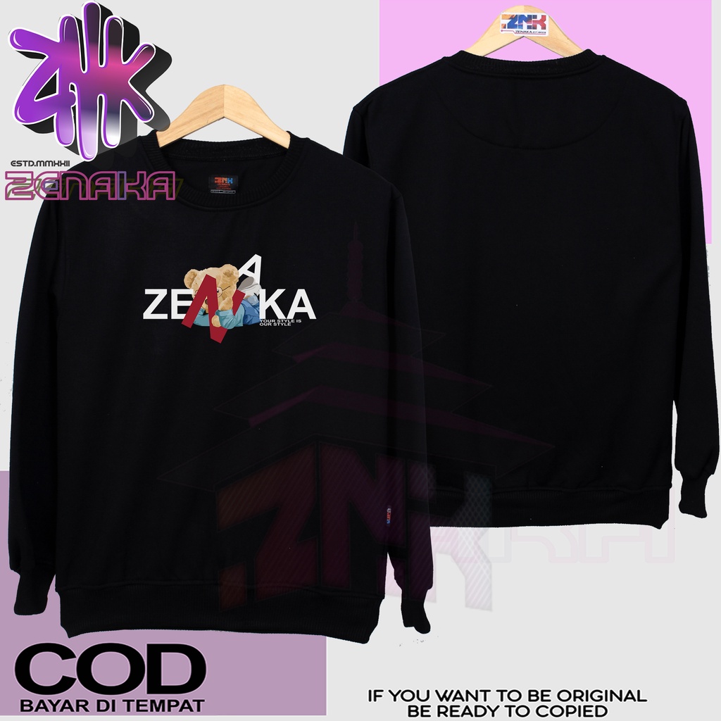 Zenaka Crewneck pria distro aesthetic Crewneck pria oversize tebal polos hitam Sweater pria distro keren 2023 Sweater pria distro tebal aesthtetic Jaket pria keren distro terbaru 2023 Hoodie pria distro aesthetic graffity simple Bear Sleep