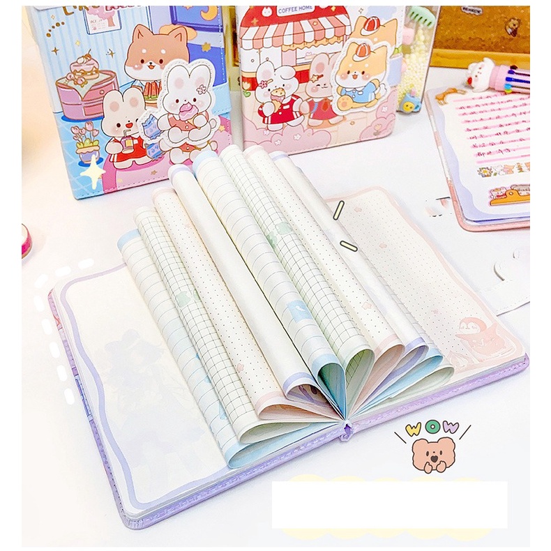 BUKU DIARY PU LEATHER JOURNALING SCARPBOOK HARDCOVER KANCING MAGNET MOTIF ANIME LUCU CATATAN HARIAN BUKU MEMO ISI 112 LEMBAR BERWARNA @banyak