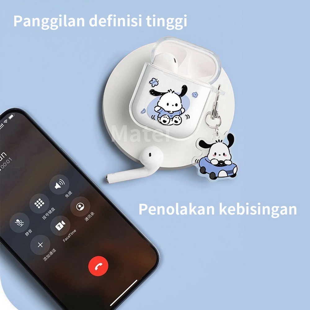 Matei Headset Bluetooth 5.0 Earphone TWS i12 Wireles Inpods Kartun Silicone Transparan Case doraemon