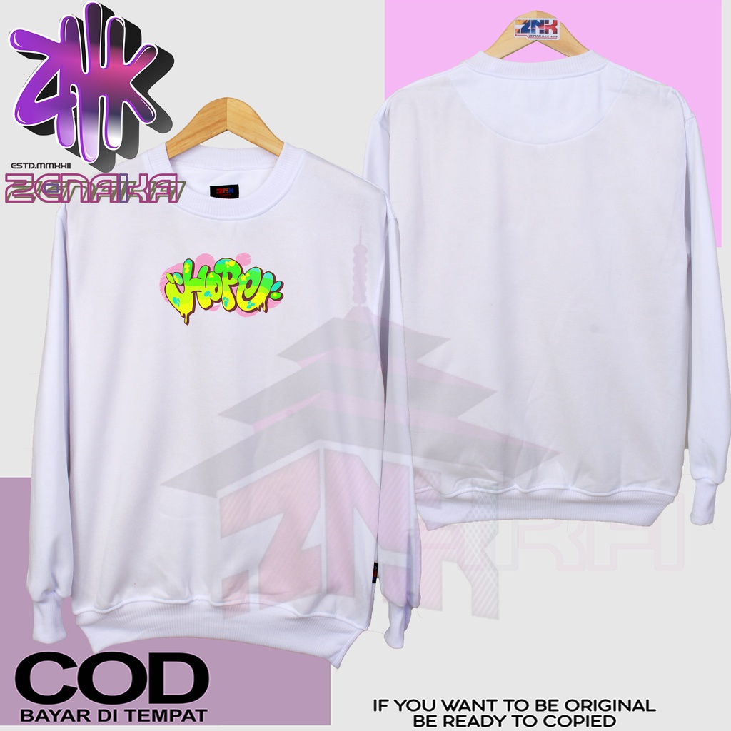 Zenaka Crewneck pria distro aesthetic Sweater pria distro keren 2023  Crewneck pria oversize tebal polos Putih Sweater pria distro tebal aesthtetic Jaket pria keren distro terbaru 2023 Hoodie pria distro aesthetic graffity simple Hope