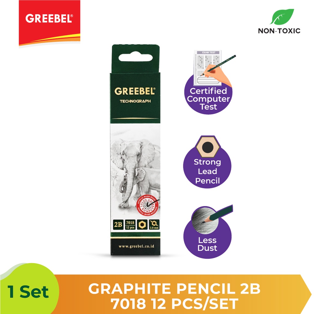 

GREEBEL Pensil 2B 1 lusin Bahan Kayu lulus uji komputer /Grafit Graphite 7018 PENCIL 2B / tidak beracun non toxic