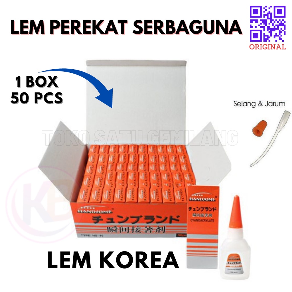 

Lem Korea Handsome HS -10 / Lem Tetes Setan Super Quality / Lem Cair Sebaguna Epotec Besi / Power Glue Cair 50 Pcs / 1 BOX / Toko Gemilang