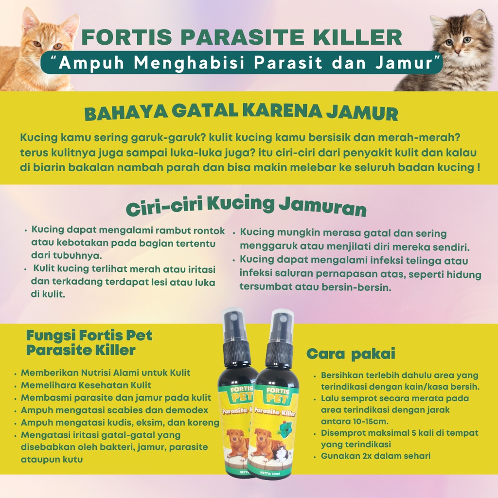 Fortis Pet - Obat Jamur Scabies Demodex Koreng Gatal Hewan Premium 60ml by Holycat Labs | Fortis Spray