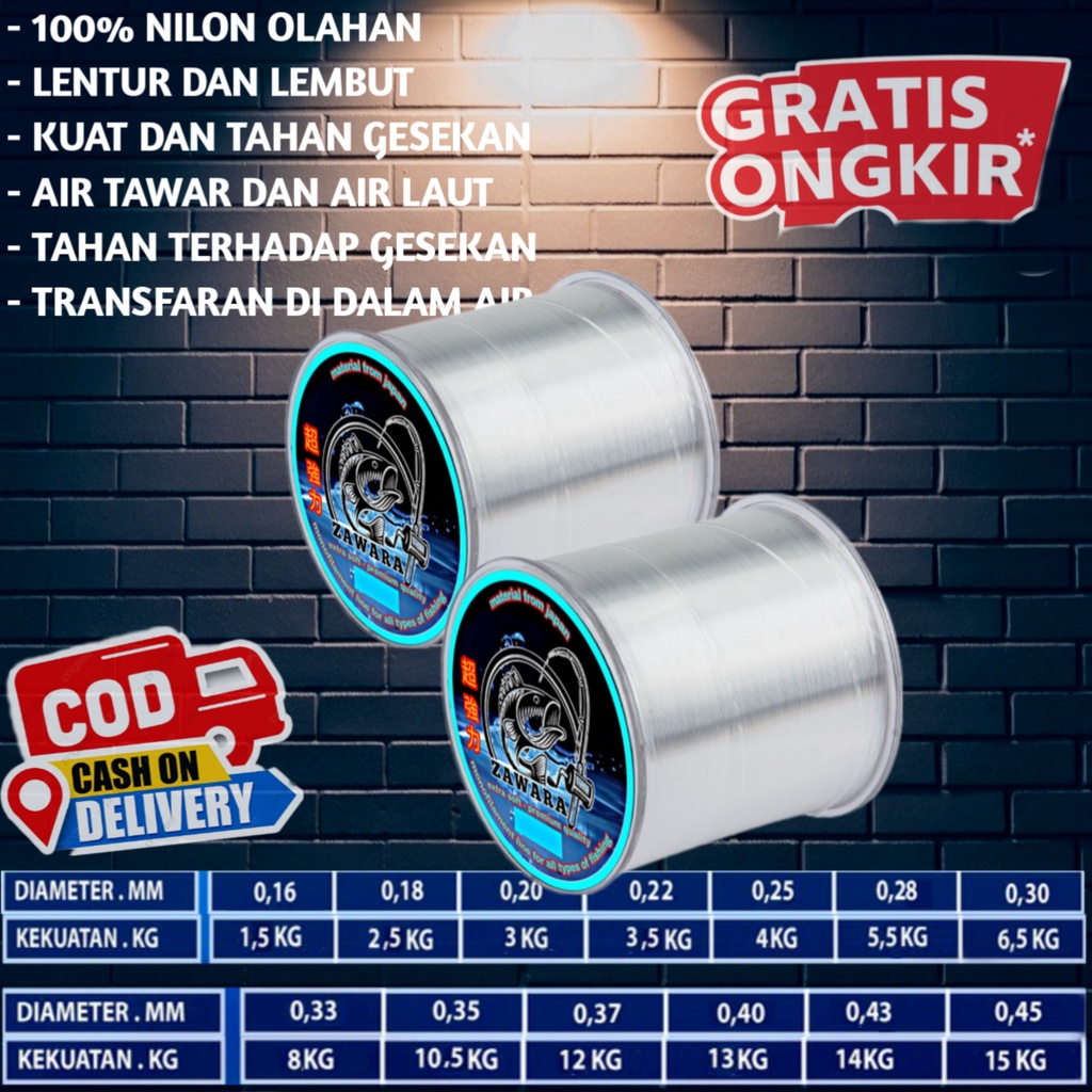 senar pancing ZAWARA kecil super kuat anti keriting mudah tenggelam warna PUTIH BENING bahan nilon
