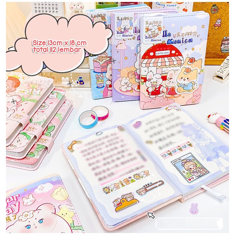 BUKU DIARY PU LEATHER JOURNALING SCARPBOOK HARDCOVER KANCING MAGNET MOTIF ANIME LUCU CATATAN HARIAN BUKU MEMO ISI 112 LEMBAR BERWARNA @banyak