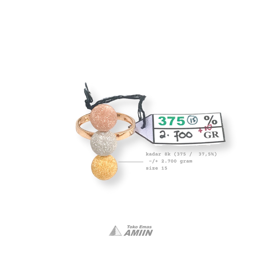 Toko Emas Amiin Cincin Emas Asli UBS Kadar 375 (37,5% / 8K) 2.700 Gram - Bola Pasir 3 Susun 3 Warna