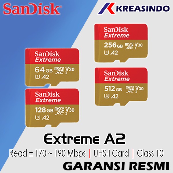 Sandisk Extreme A2 Microsd Mobile Gaming Memory Card 32gb 64gb 128gb 256gb 512gb Garansi Resmi