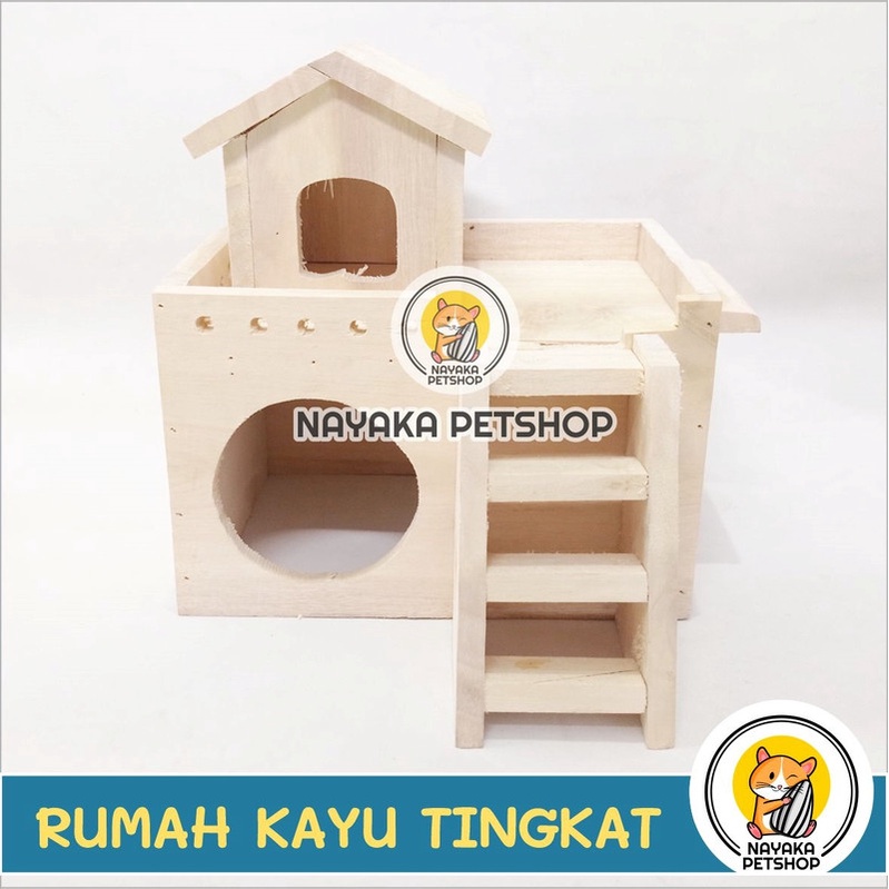 Rumah Hamster Kayu Tingkat Kandang Syrian Tupai Wooden Home House Sarang Hewan