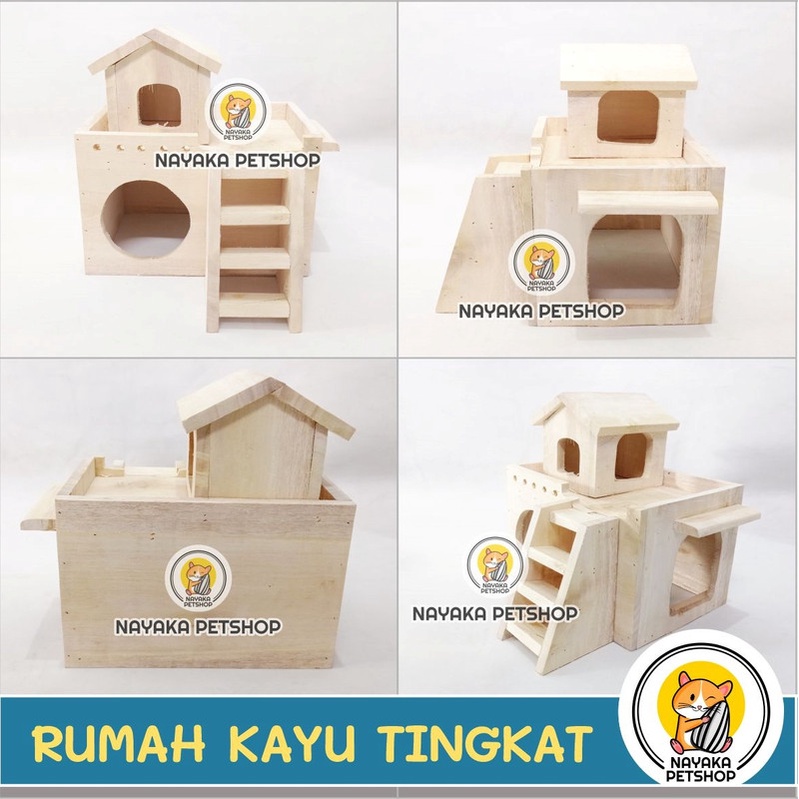 Rumah Hamster Kayu Tingkat Kandang Syrian Tupai Wooden Home House Sarang Hewan