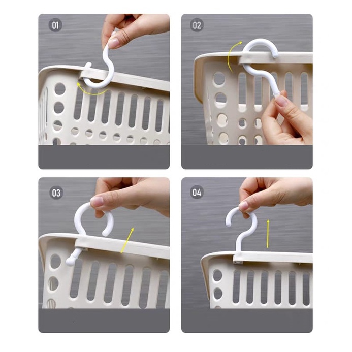 Keranjang Gantung dengan Hook Tempat Alat Mandi Tempat Bumbu Dapur Cantolan Plastik Organizer Multifungsi - HW109