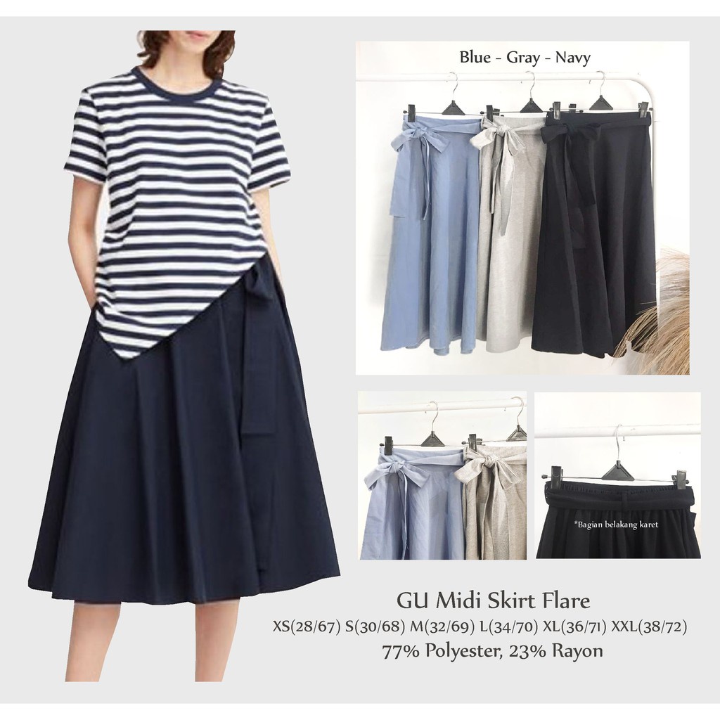 1429001 GU MIDI SKIRT Rok Flare