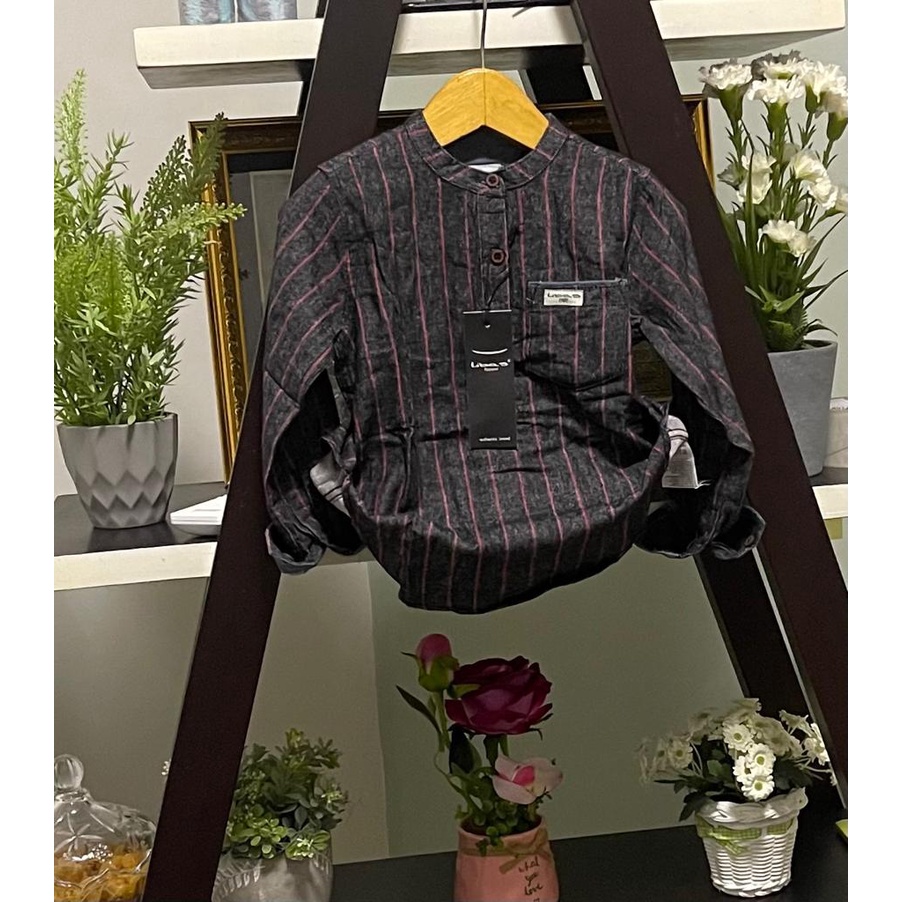 Kurta Kemeja Anak 1-13 Tahun Lengan Panjang Salur merah hitam by LIBAS Bisa COD