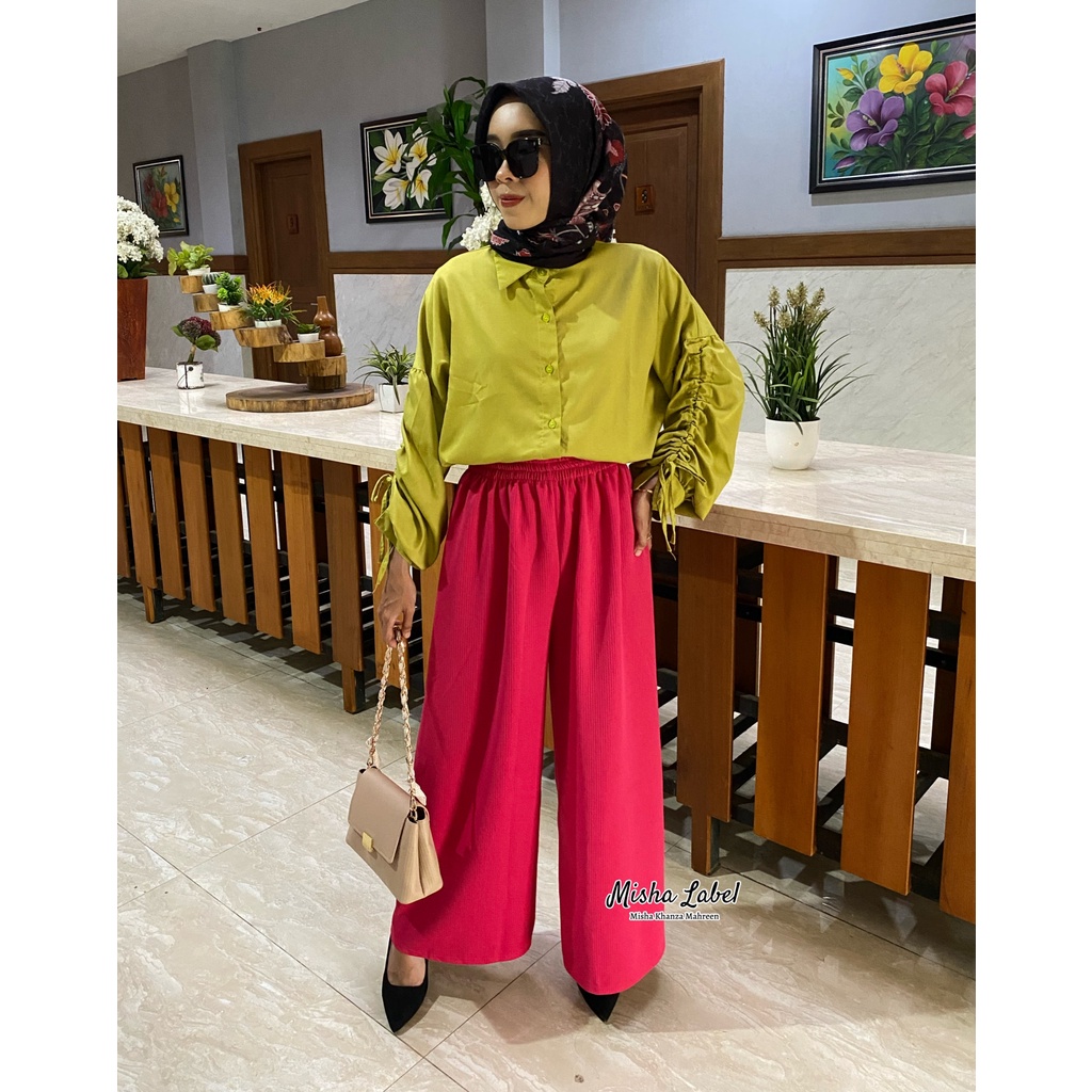 Celana Kulot Knit Highwaist Rib Berkualitas. Kinan Knit Pants Premium By Misha Label