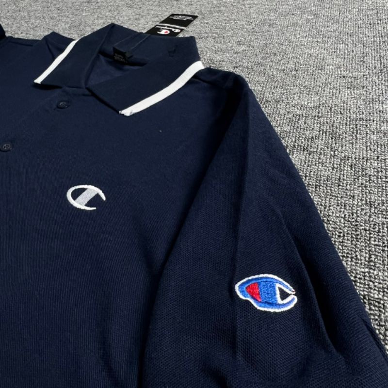 KAOS POLO CHAMPION NAVY BORDIR FULL TAG LABEL CASUAL HYPE