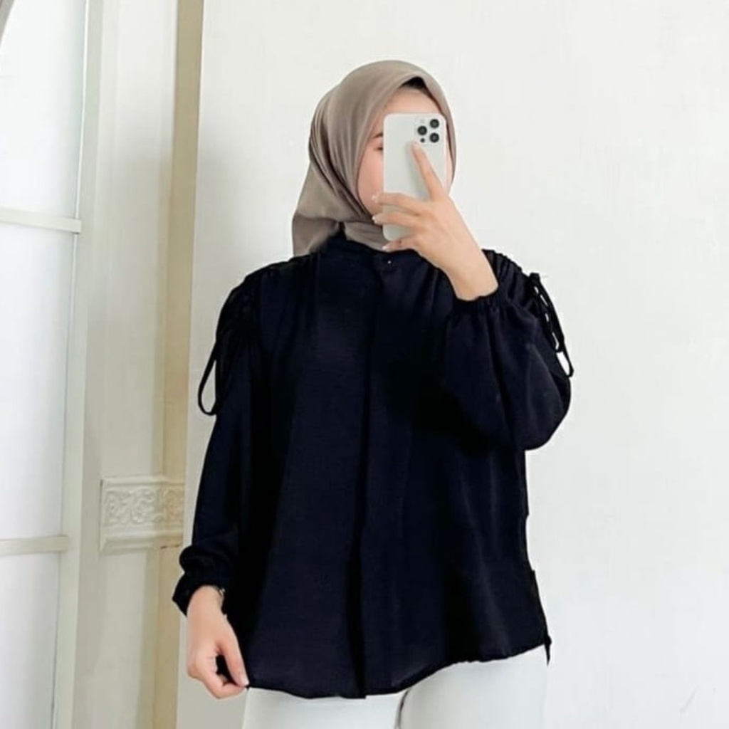 blouse serut crinkle airflow premium lengan panjang korean style terbaru baju atasan wanita lebaran kekinian busui friendly