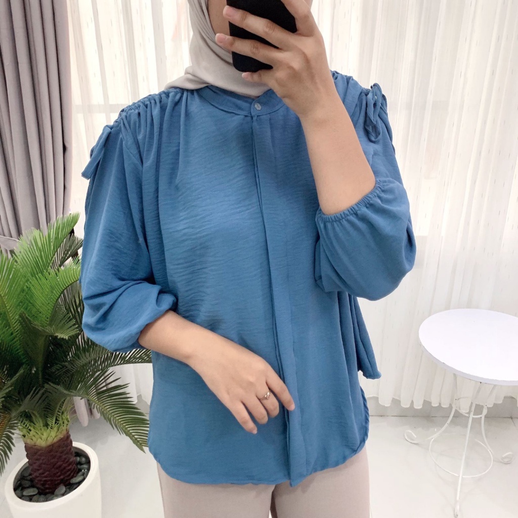 blouse serut crinkle airflow premium lengan panjang korean style terbaru baju atasan wanita lebaran kekinian busui friendly