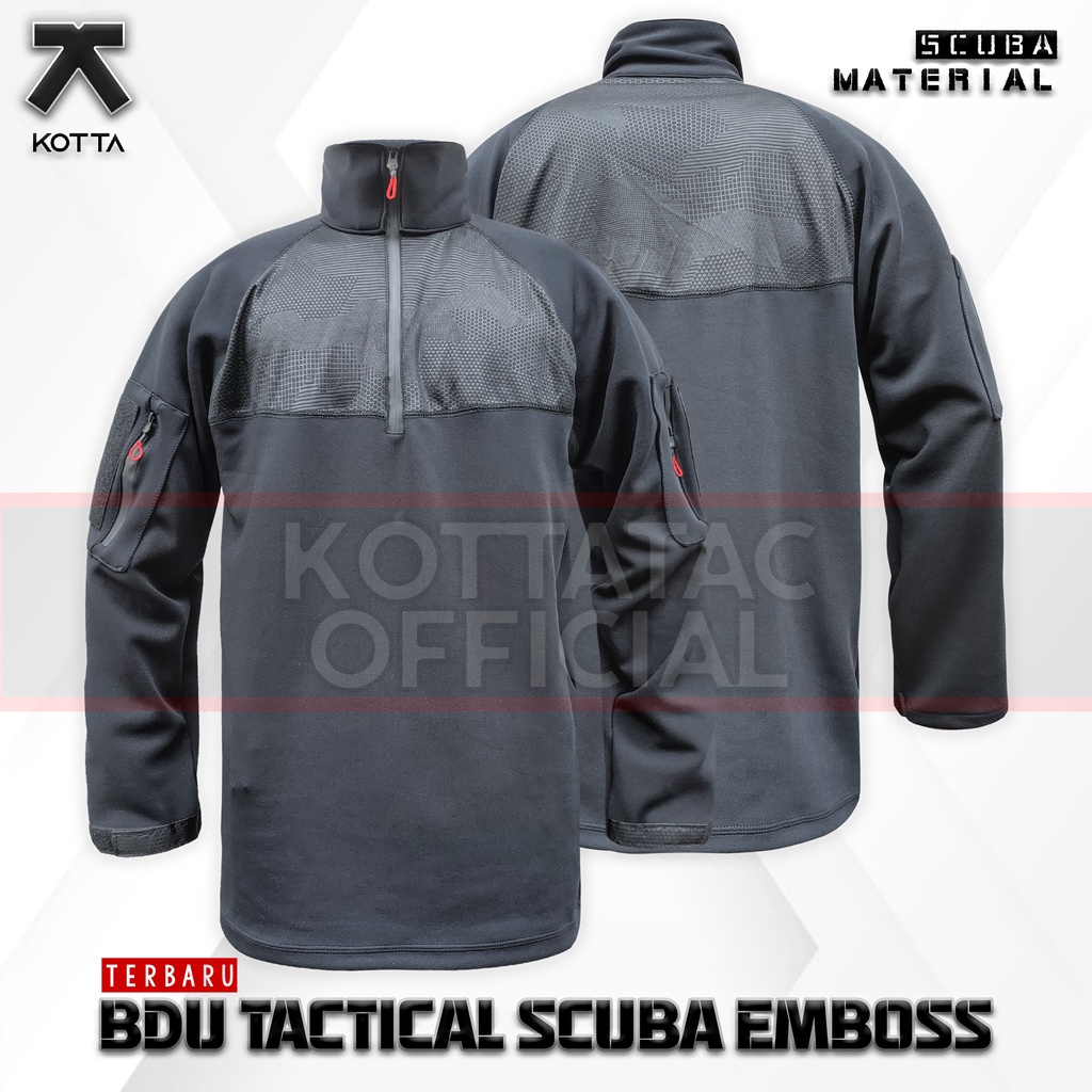 KAOS BDU TACTICAL SCUBA COMBAT EMBOSS HITAM BLACK PREMIUM LENGAN PANJANG PRIA WANITA UNISEX