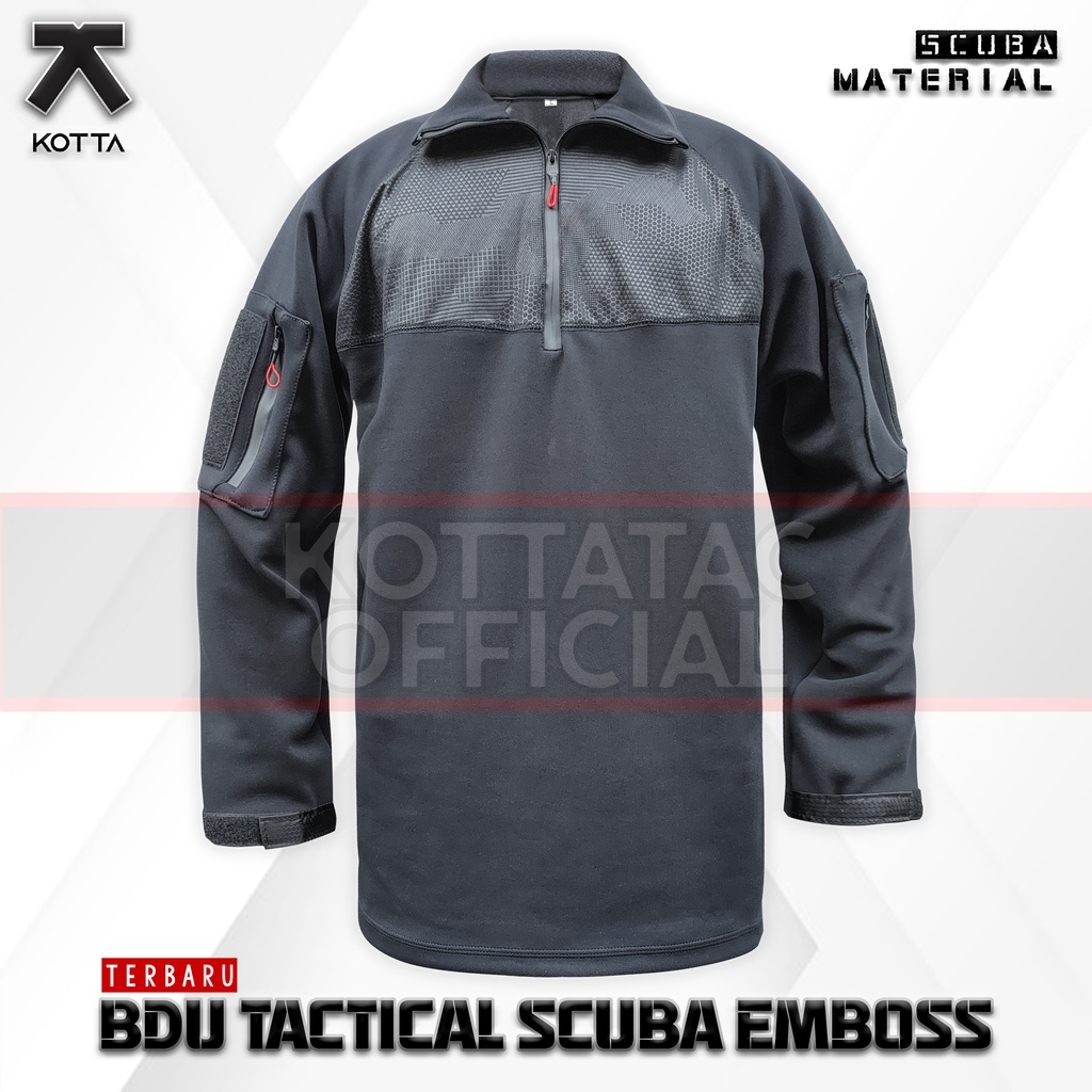 KAOS BDU TACTICAL SCUBA COMBAT EMBOSS HITAM BLACK PREMIUM LENGAN PANJANG PRIA WANITA UNISEX