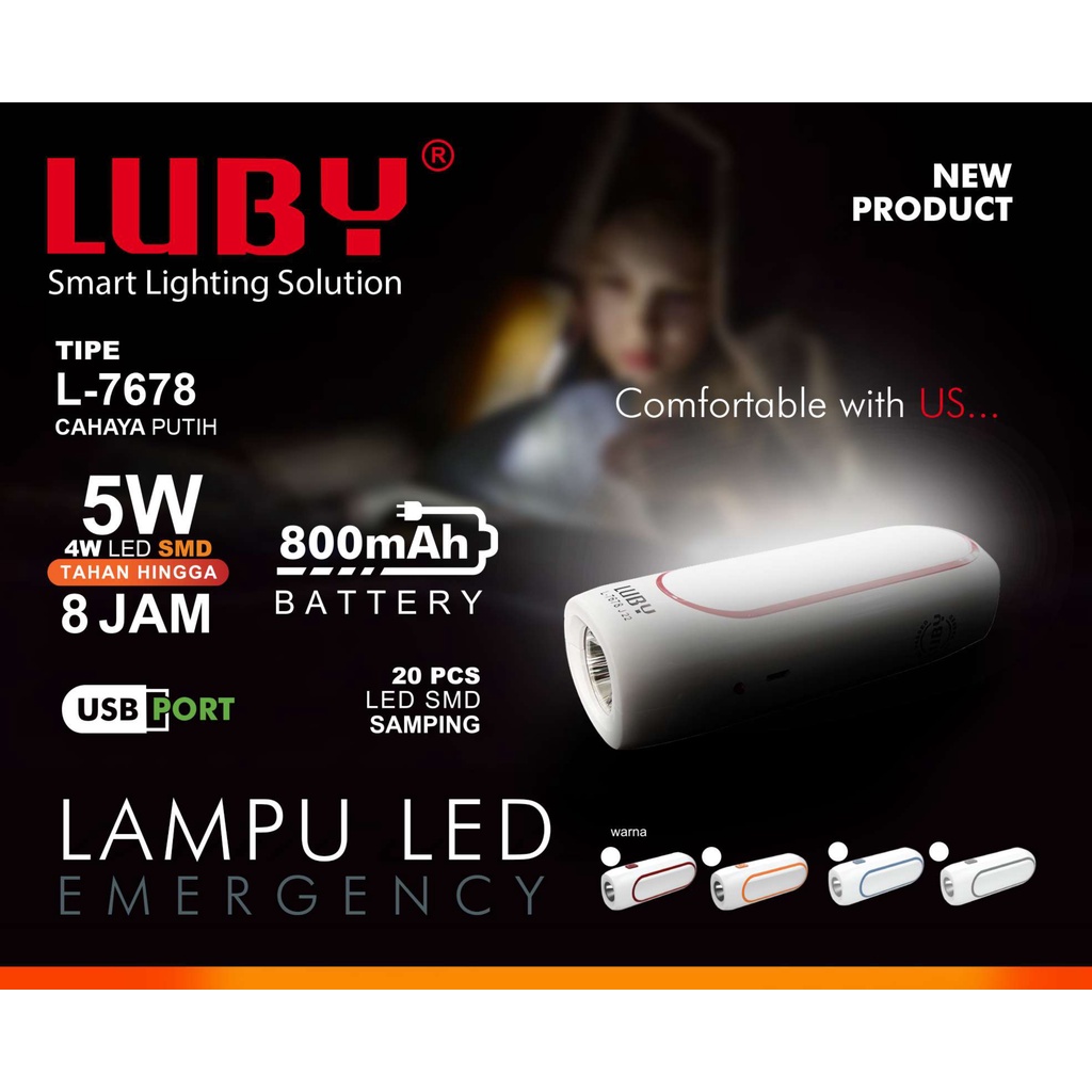 Luby Lampu Emergency 2 IN 1 LED L-7678 Light LED Senter 5W + 4W LED SMD