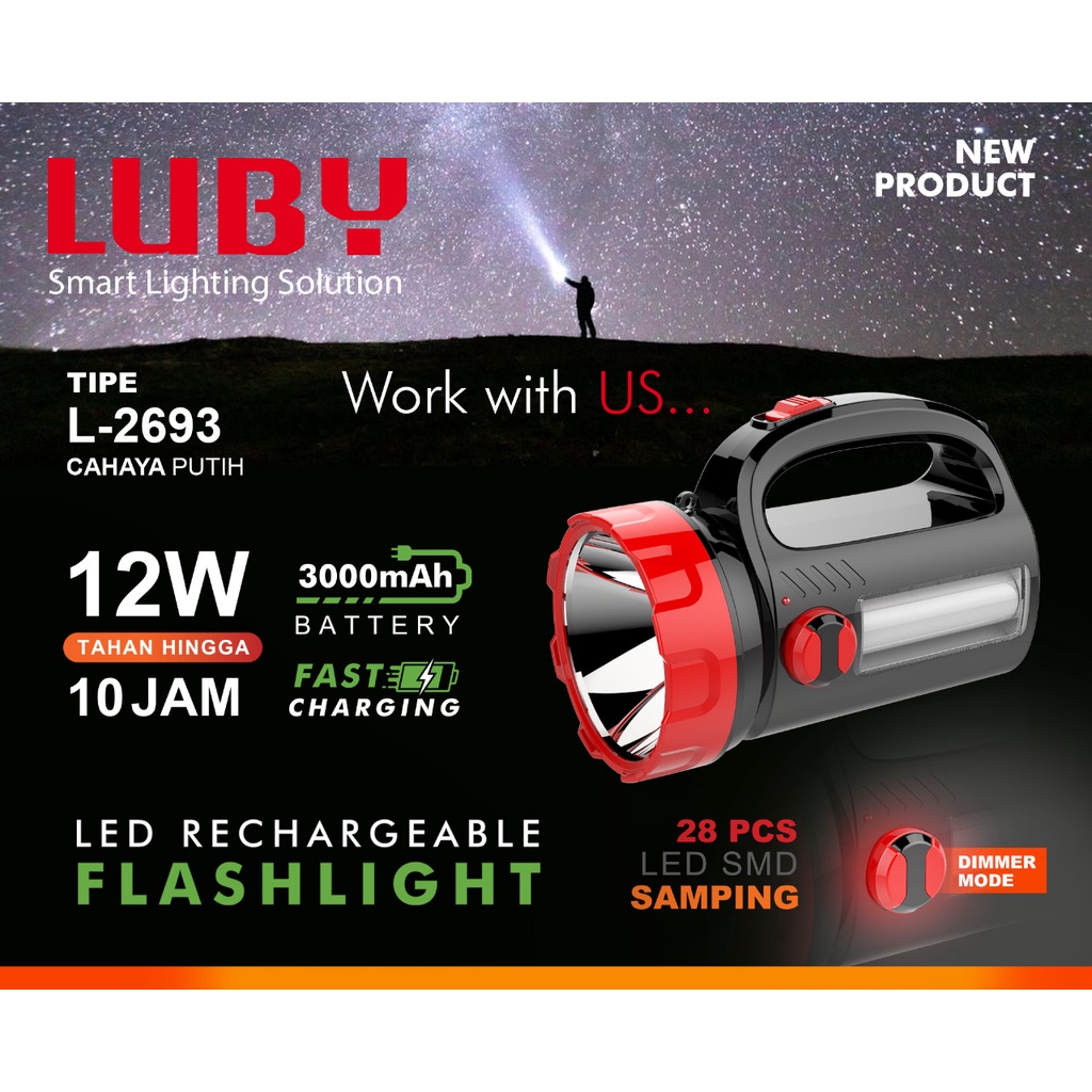 Luby Senter Tangan 2 in 1 L-2693 LED 12 Watt 28 SMD LED Cahaya PUTIH