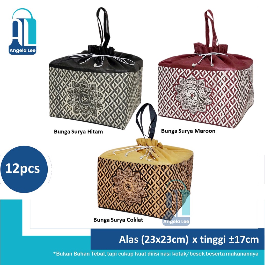 12pcs Tas Kain Serut Motif Batik utk 2dus 22x22 Goodie Bag Hajatan syukuran spunbond besek