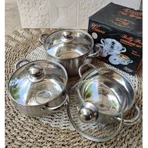 Vienna Panci Labu Set 3pcs 16CM 18CM 20CM Tutup Kaca Stainless Steel